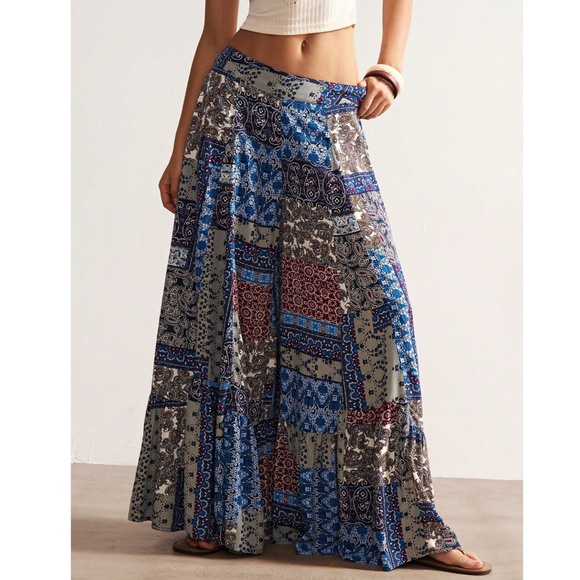 Boho Colorful Print Patchwork Wide leg Palazzo Pants - Picture 1 of 5